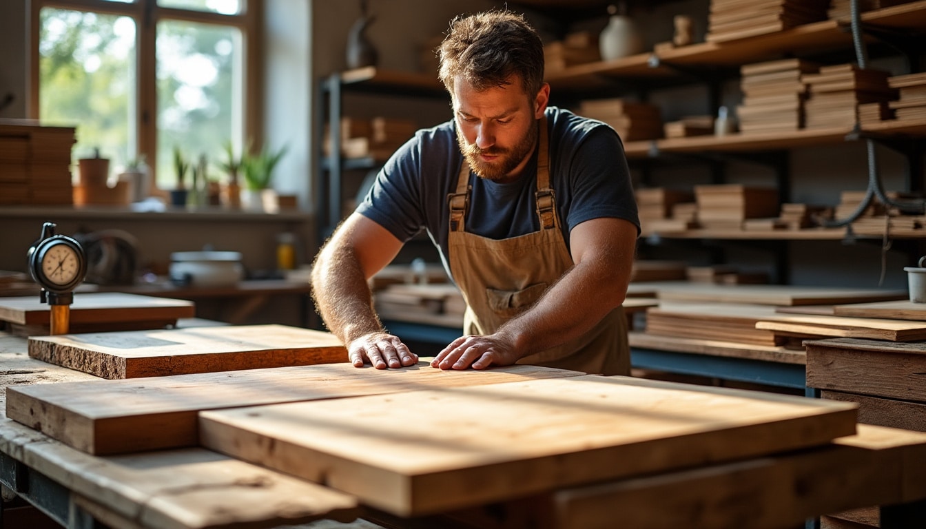 Illustration: Méthodes et facteurs influençant le temps de séchage du bois en menuiserie